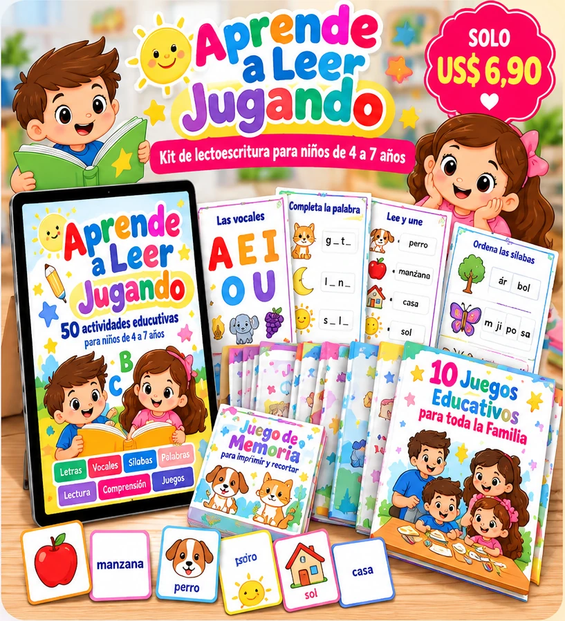 Presentación ilustrativa del kit Aprende a Leer Jugando